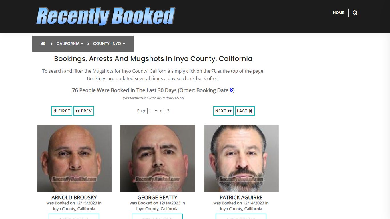 Recent bookings, Arrests, Mugshots in Inyo County, California