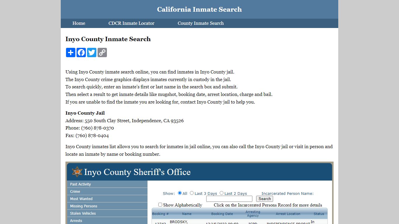 Inyo County Inmate Search
