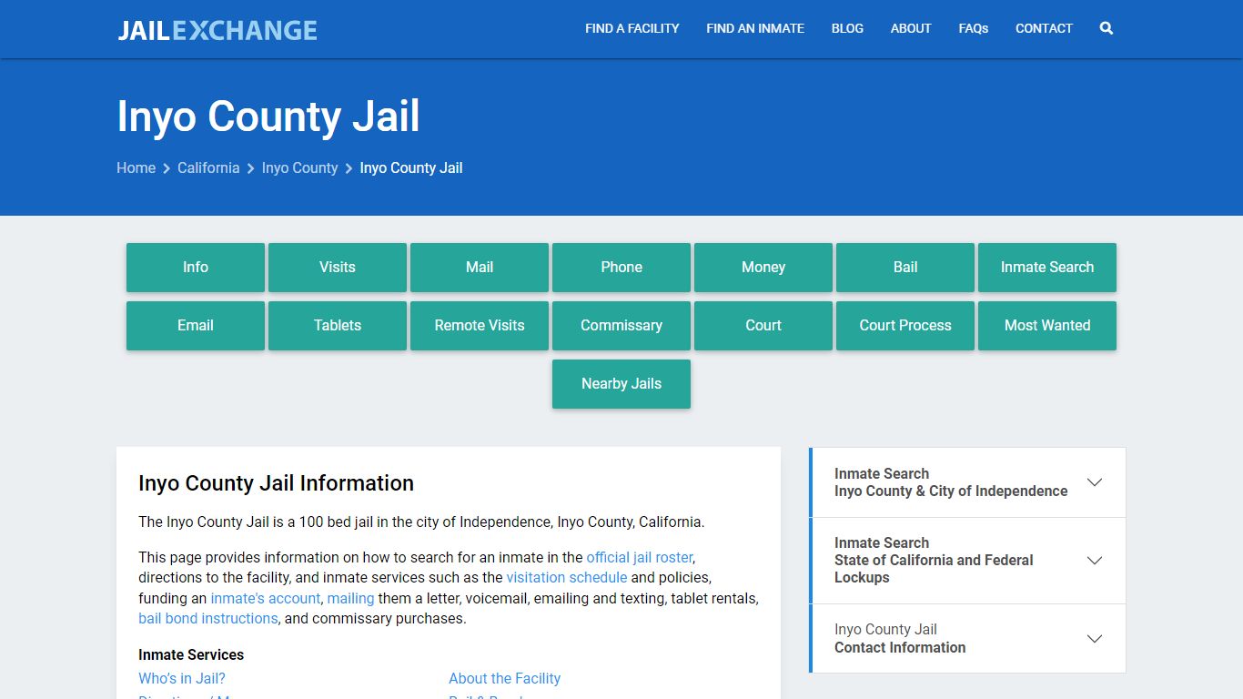 Inyo County Jail, CA Inmate Search, Information